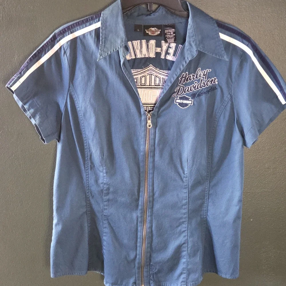 Harley-Davidson Casual Blue Button-Down Shirt Size L - Picture 2 of 4